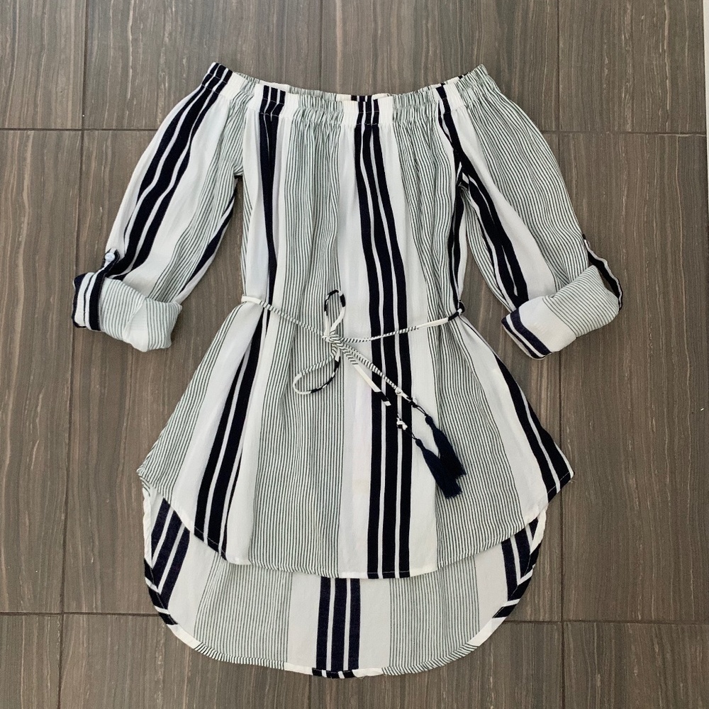 Faithfull the Brand Navy and White Tunic / Mini Dress XS
